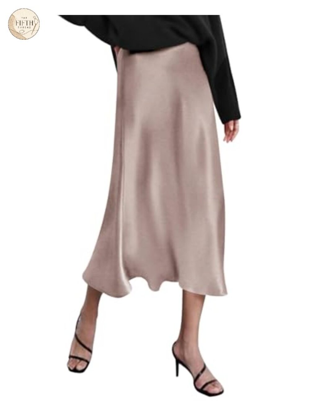 HOTOUCH Women's Satin Midi Skirt High Waisted Solid Zipper Elegant Work